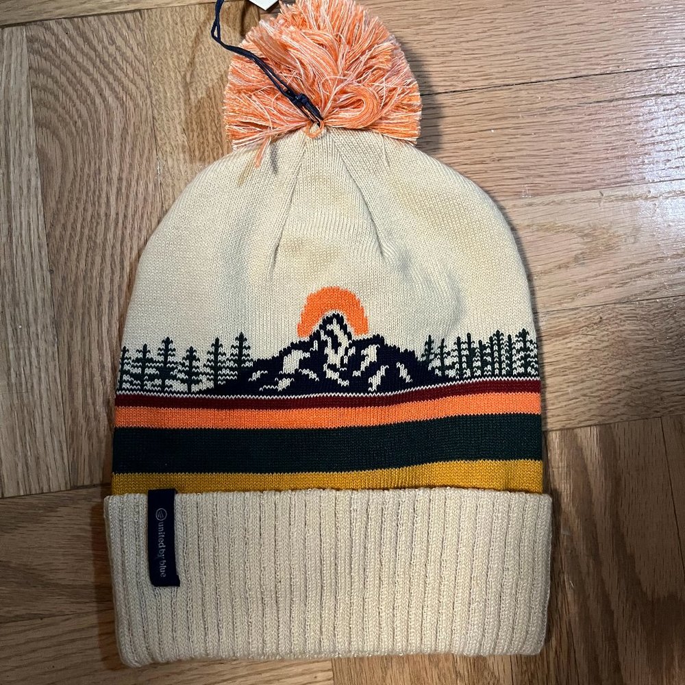 NWT Sunrise Mountain United By Blue Pom Beanie Hiking Marigold Hat